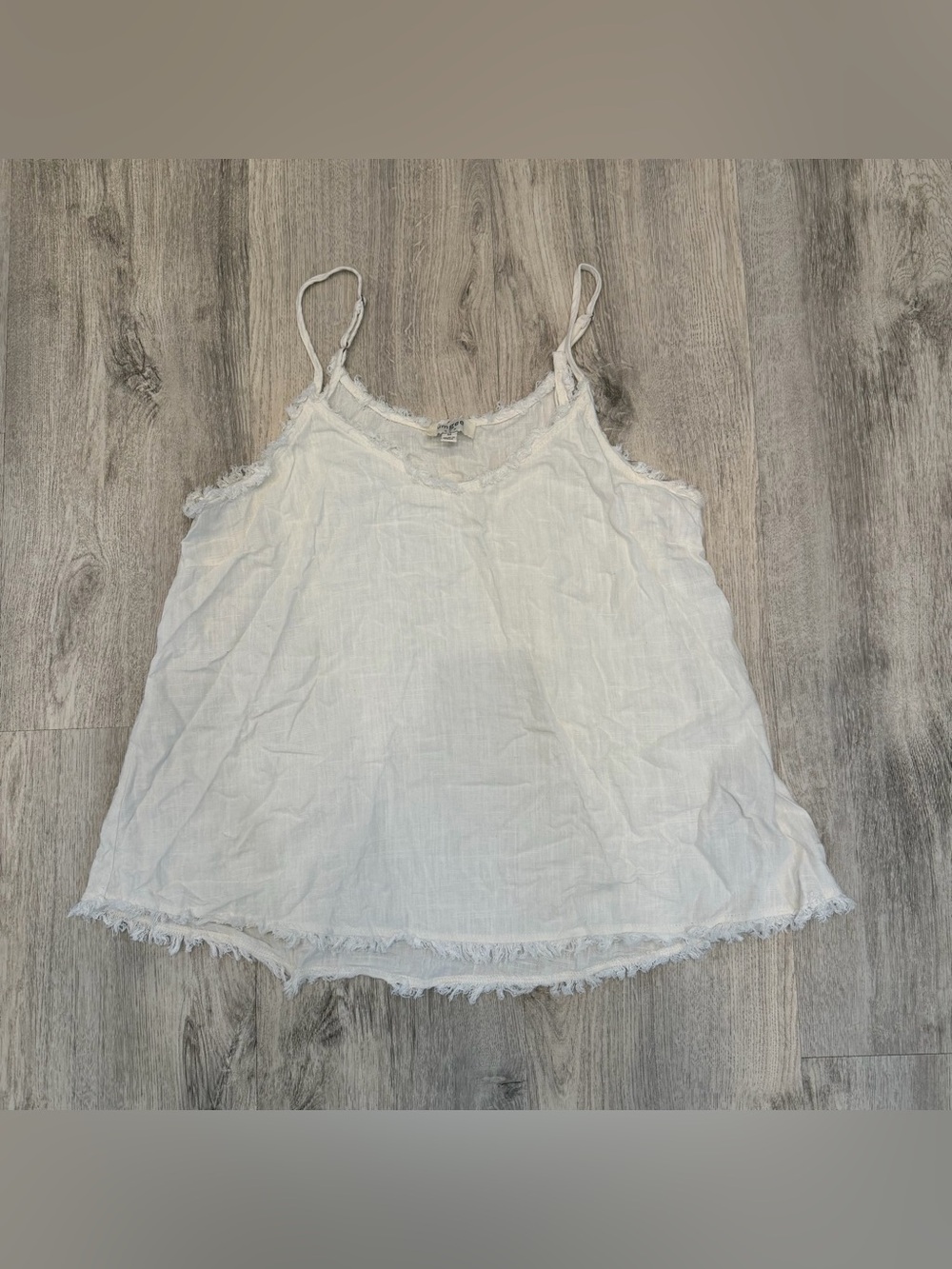 Umgee Ivory Linen Blend Frayed Adjustable Strap Tank Top Medium